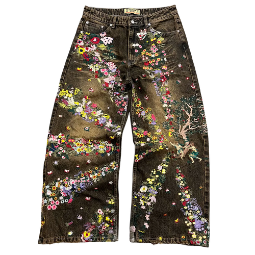 Embroidered Flower Jeans