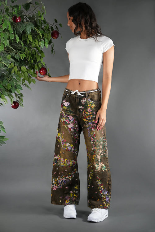 Embroidered Flower Jeans