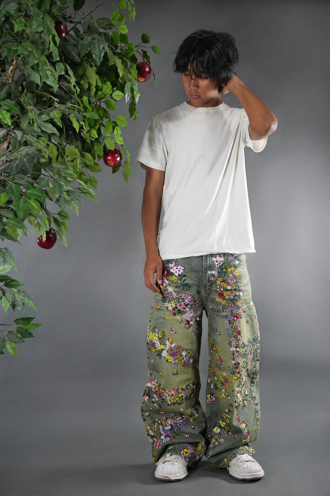 Embroidered Flower Jeans