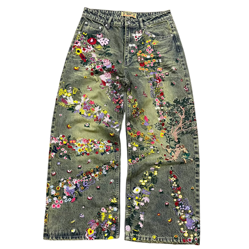 Embroidered Flower Jeans