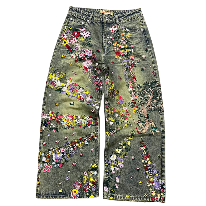 Embroidered Flower Jeans